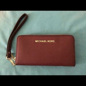 Michael Kors Oxblood Leather Wristlet